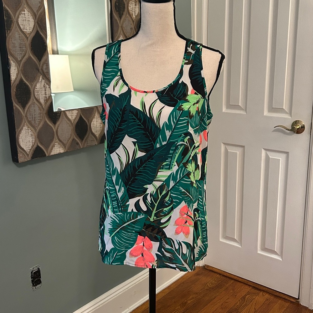 Express Green Leaf Print Tank Top